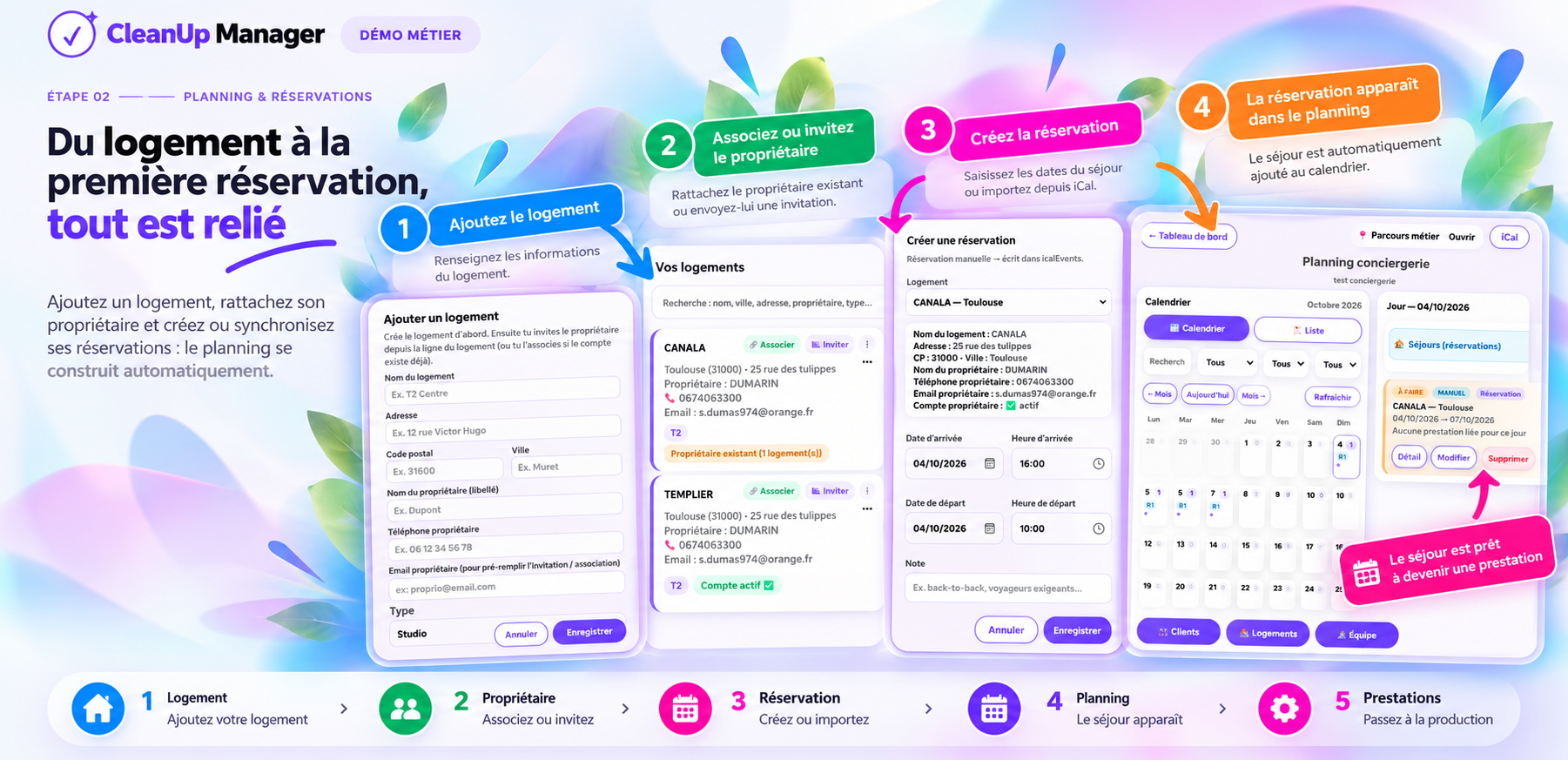 CleanUp Manager — du logement à la réservation et au planning