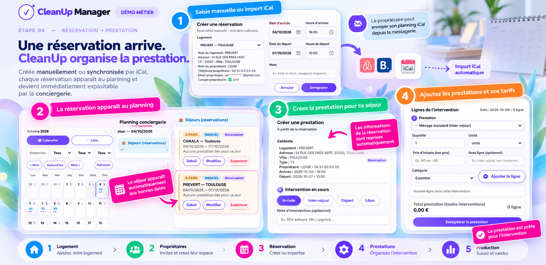CleanUp Manager — de la réservation à la prestation